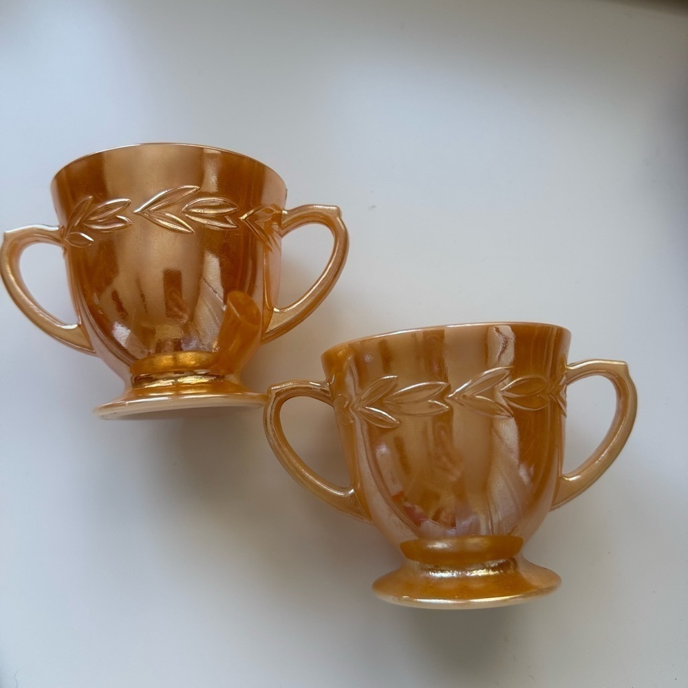 2 Vintage Fire King Amber Glass Cups Set